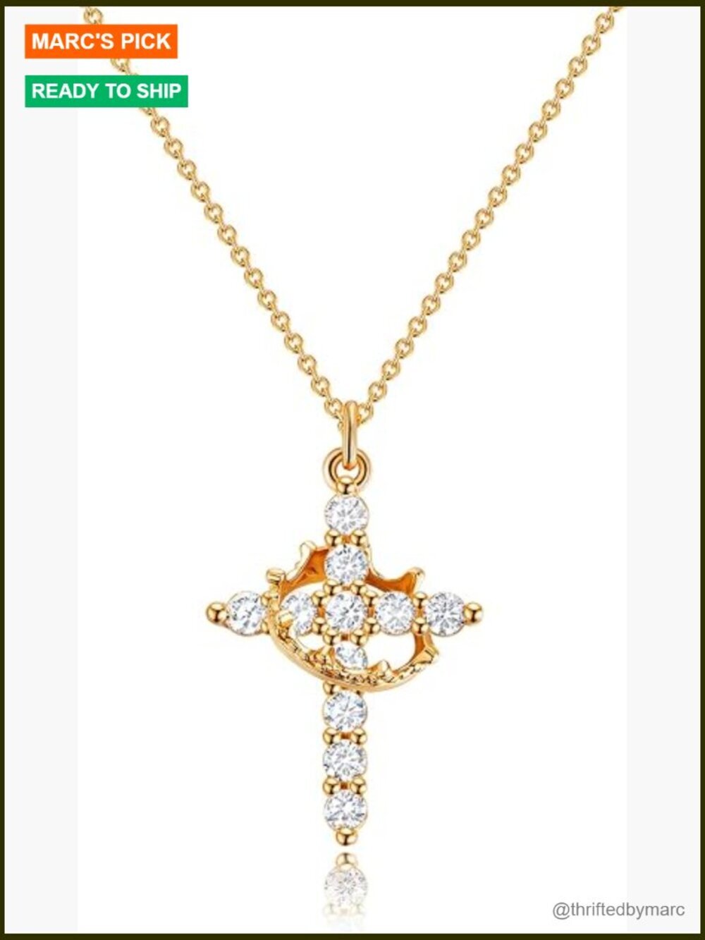 14K Gold Plated Crown Cross Pendant Necklace, Non-Tarnish Faith Jewelry,